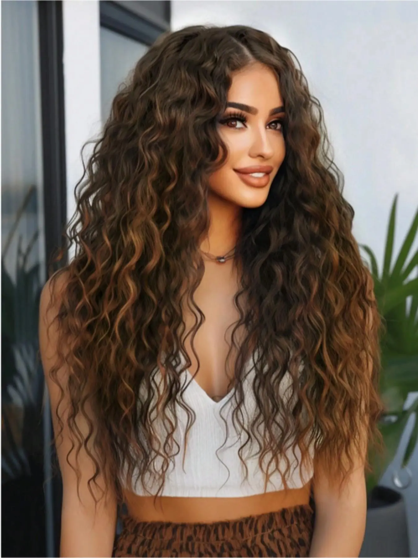 Gradient Wig, Synthetic Hair Wigs Wavy Curly, 28 Inch Medium Part Long Curly Hair, Full Head Rose Net Small Curls Natural Smooth, All Seasons