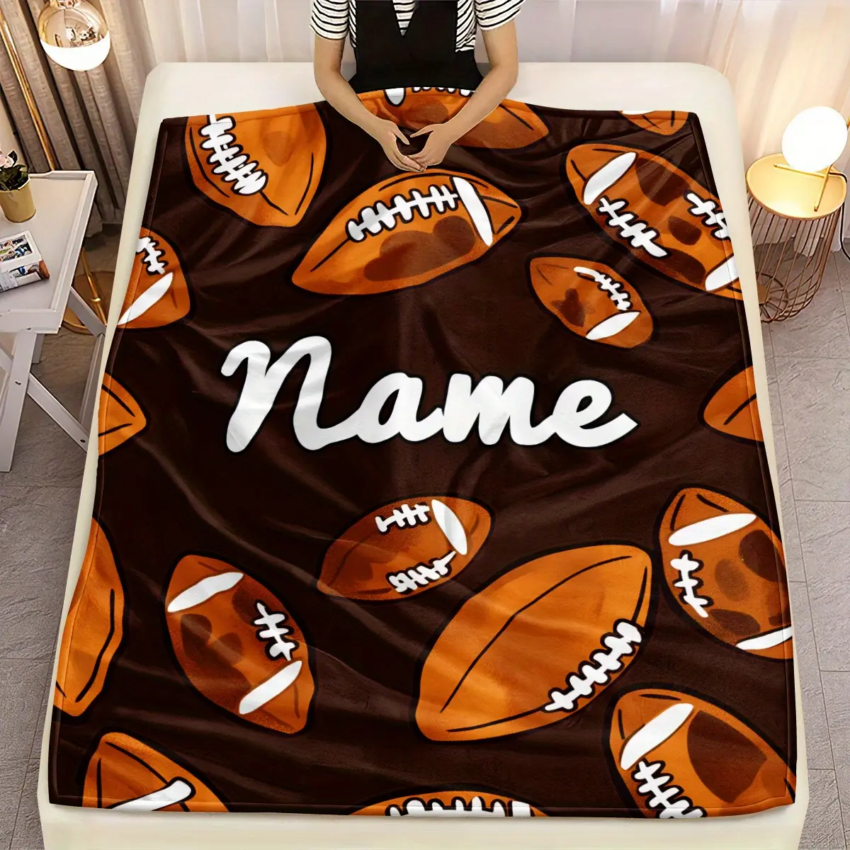 Custom Name Blanket Cool Rugby Print - Lightweight Flannel Home Furnishings Bedding Blanket Suitable for Sofas Beds Travel Camping Living Rooms Offices Sofas Chairs and Beds-Soft and Warm Flannel Fabric Digital Printed Blanket