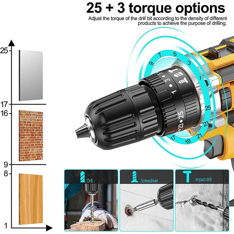 21V Cordless Drill Set with 29Pcs Accessories, 3/8 Inch Keyless Chuck, 25 Clutch, 45Nm Max Torque, 2 Batteries & Fast Charger, Ideal for Home DIY & Repair - Outdoorfun