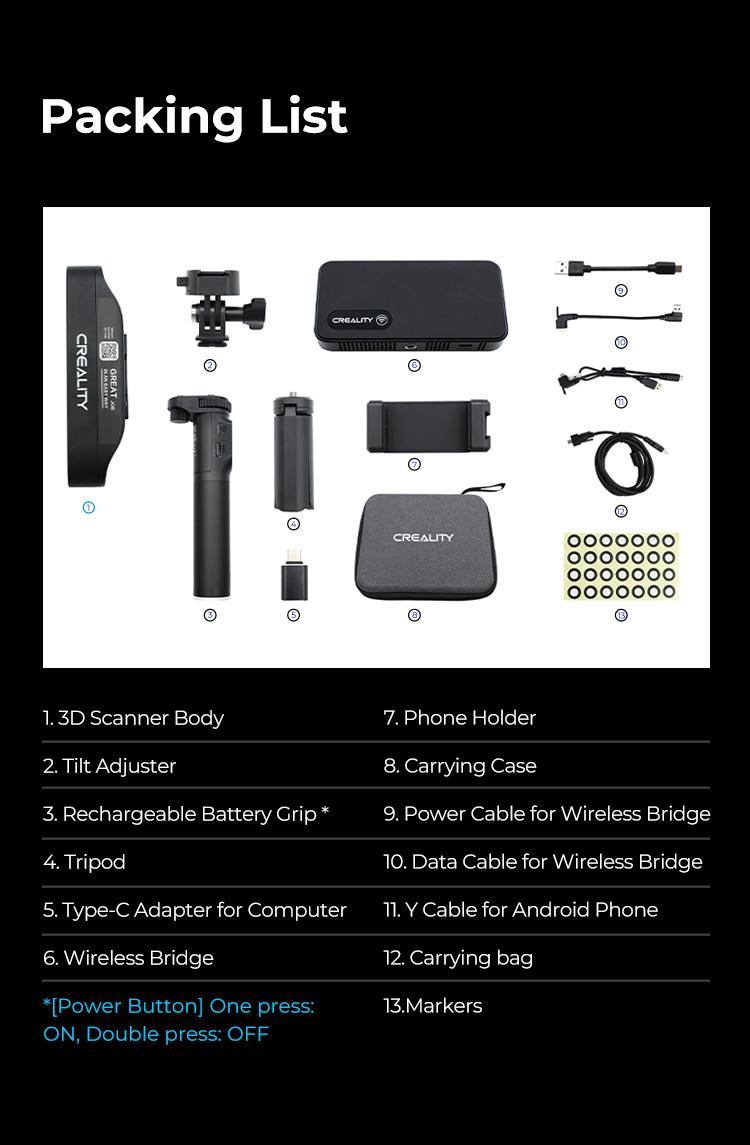 Creality CR-Scan Ferret Pro 3D Scanner with 0.1mm Accuracy, WiFi 6, Anti-Shake 3D Imaging, 24-Bit Color, Scan Black/Metal, Portable, Low Power Creality CR-Scan Ferret Pro 3D Scanner with 0.1mm Accuracy, WiFi 6, Anti-Shake 3D Imaging, 24-Bit Color, Scan Black/Metal, Portable, Low Power