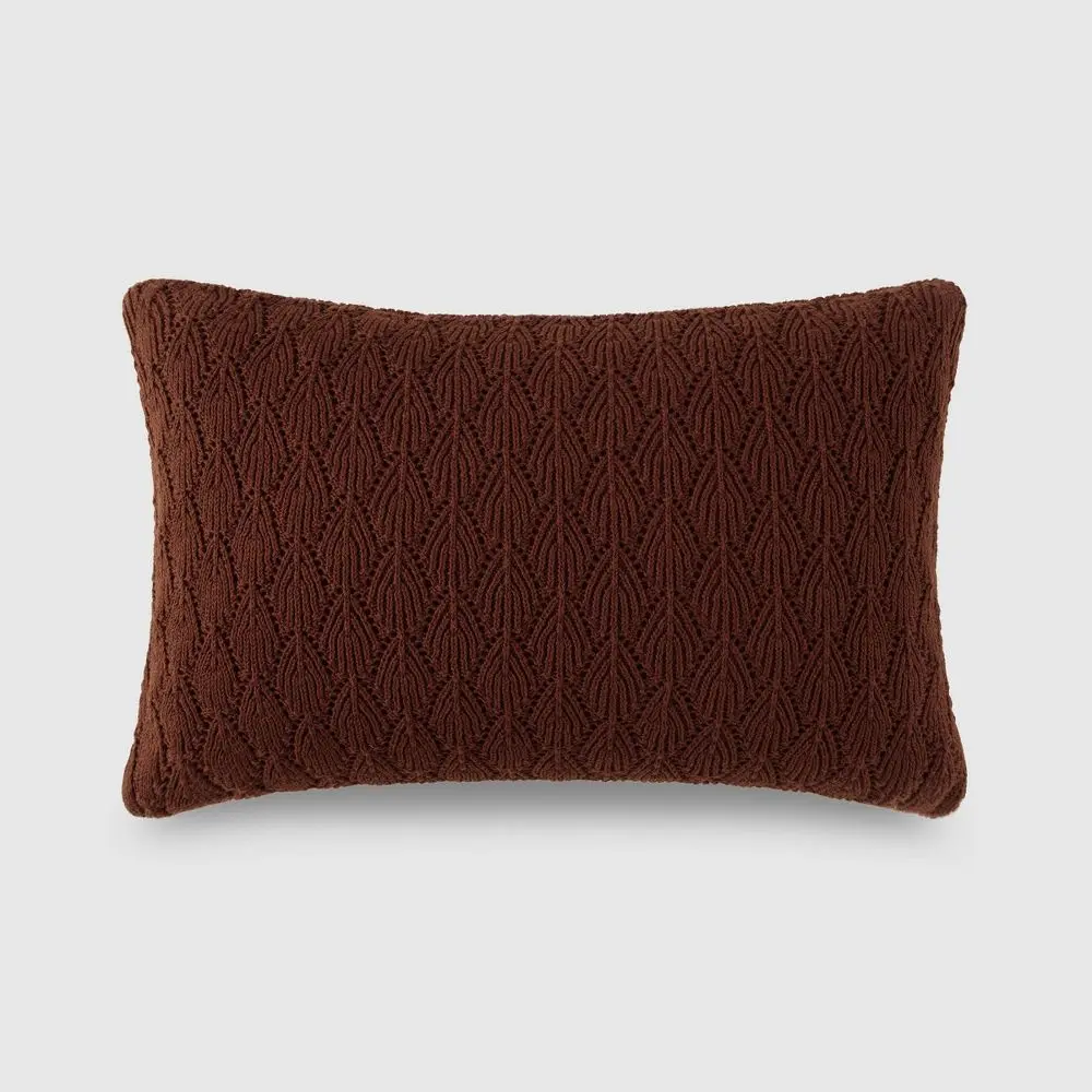 Jeremiah Brent Home 20"x12" Cotton Knitted Pointelle Lumbar Accent Pillow Raisin