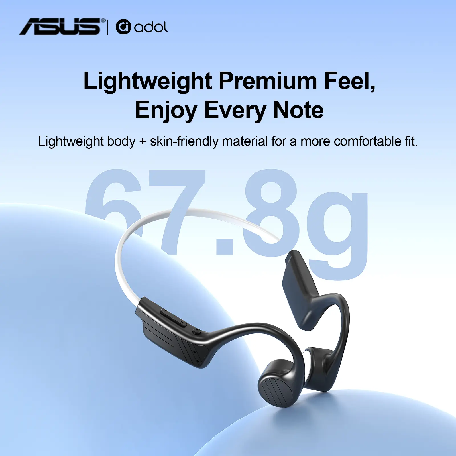 ASUS G203 Bone Conduction Audio Headphones, Open-Ear Wireless Bluetooth Earphones, Lightweight Sports Headset