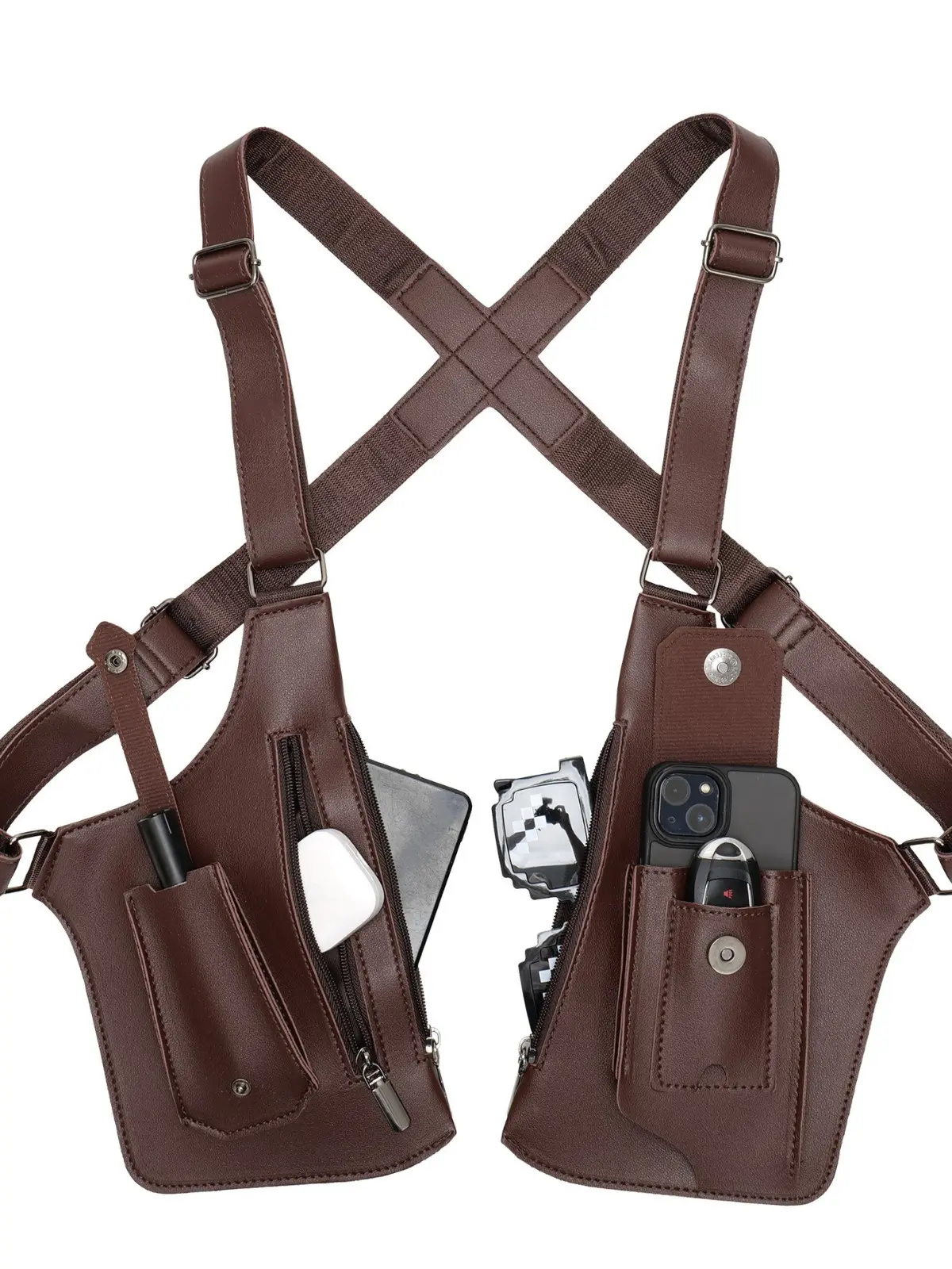 Premium Leather Anti-Theft Unisex Adjustable Cross Body Sling Bag - Leather Crossbody Messenger, Zipper Sling with Hidden Storage for Cellphone, Hunting Gear, Ideal for Cycling, Home Organizing