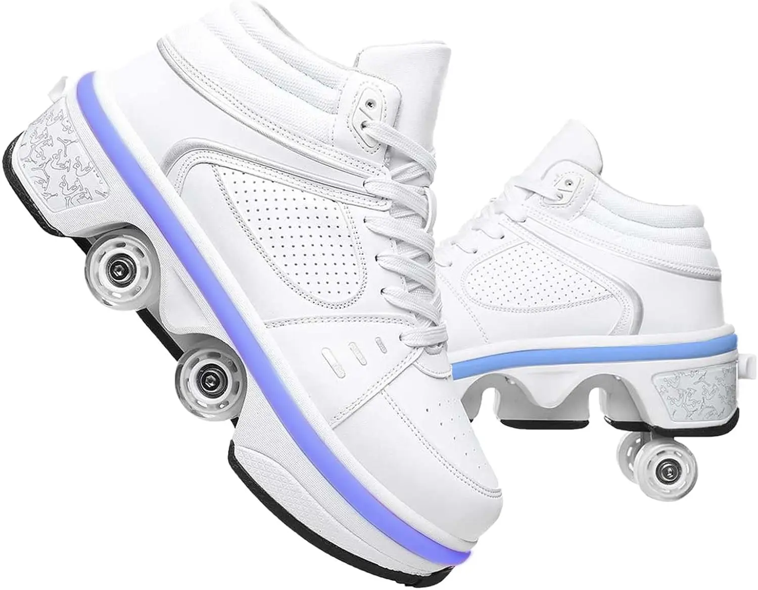 UonrvaoN Roller Skate Shoes For Men And Women, 4Wheel Retractable Roller Skates,2-in-1 Roller ShoesOutdoor Sneakers With Wheels