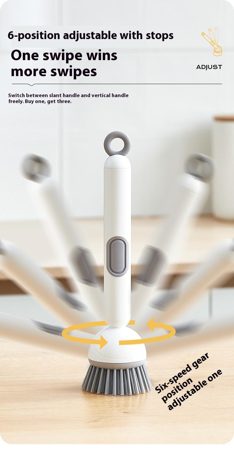 6-in-1 Dish Brush with Detergent Dispenser 360° Rotating Scrubber for Pots Pans Dishes & Utensils Adjustable Angles Non-Slip Grip Handle Durable PET Bristles Ergonomic Design Anti-Slip Grip Integrated Soap Dispenser