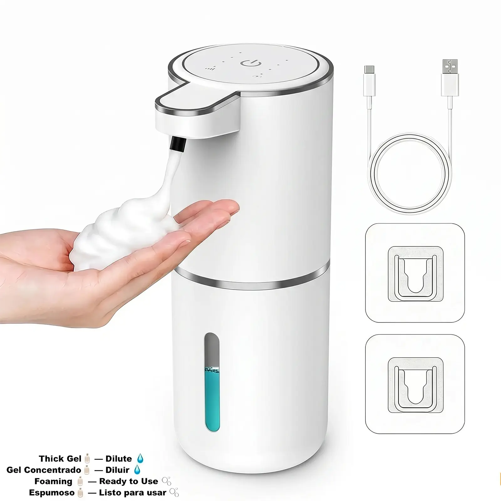 Automatic Soap Dispenser Touchless Foaming Soap Dispenser, USB Rechargeable 380ml Soap Dispenser,  4 Levels Adjustable Waterproof Soap Dispenser, Kitchen Gadgets Home Essentials Hand Wall Bathroom Restroom Soap Dispenser