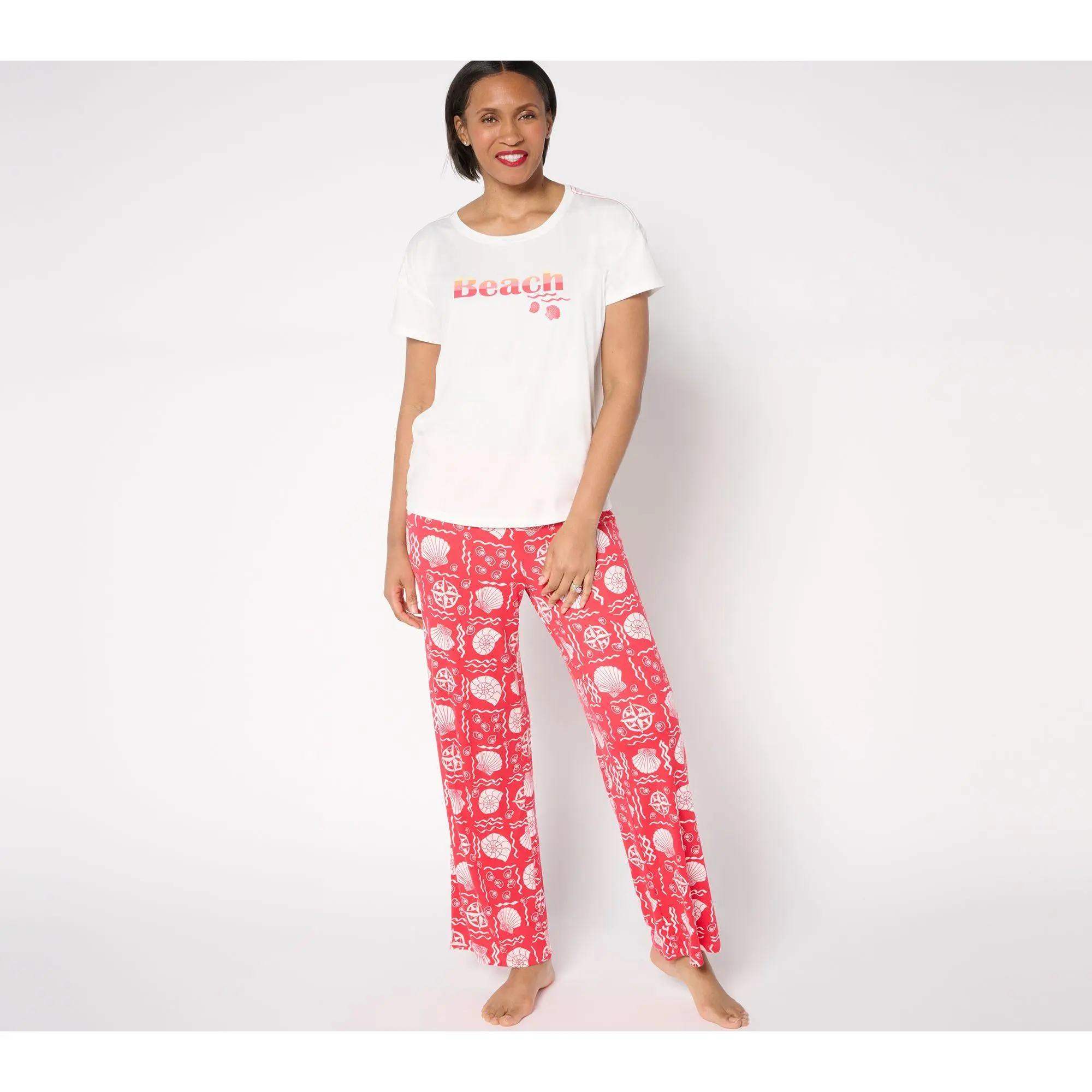 AnyBody Petite Lush Jersey Sleep Set with Graphic Tee and Ankle Pants