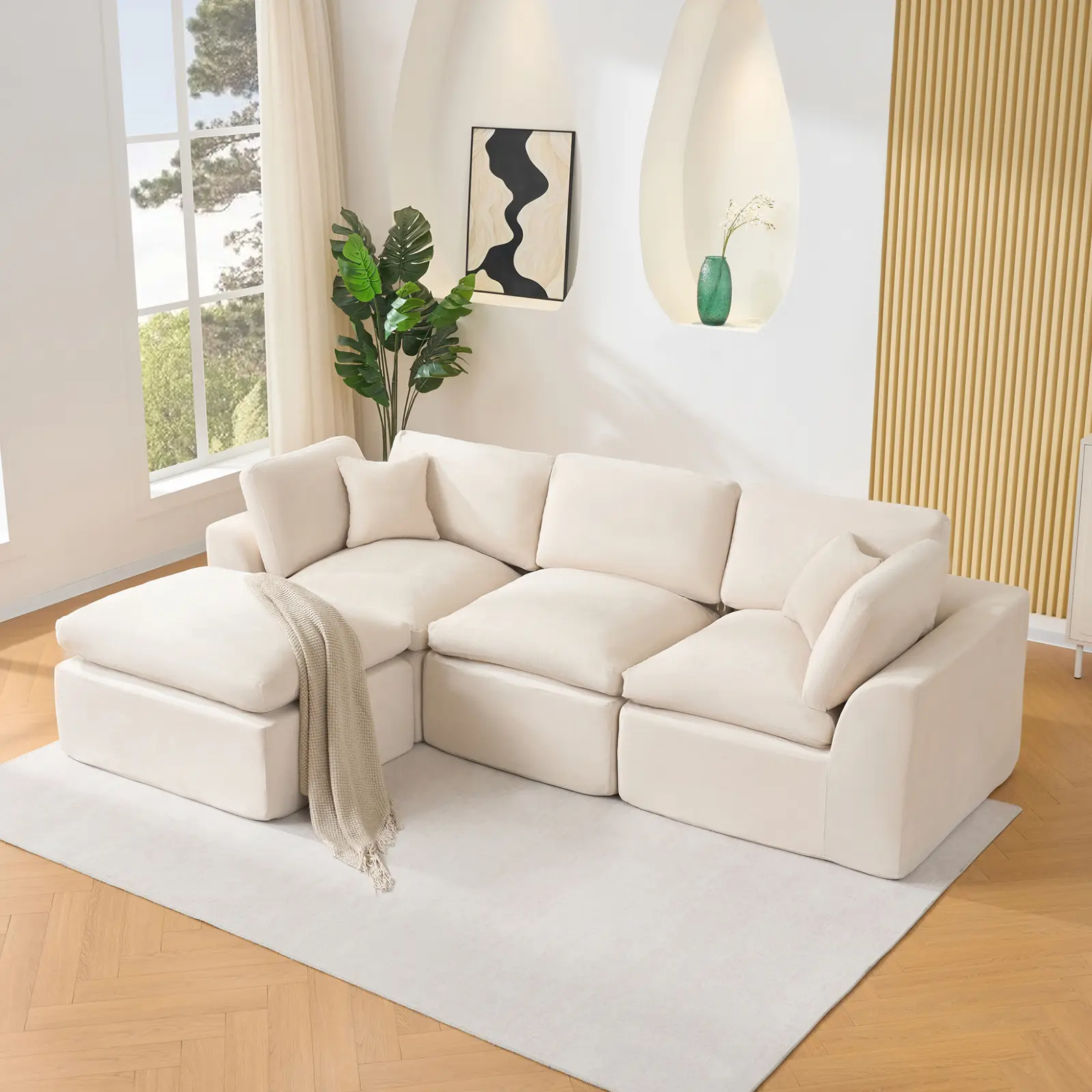 Garvee Modular Sectional Sofa 110-Inch – Ultra-Deep Seat Boneless Couch with High-Density Memory Foam, No Assembly Required, Soft & Supportive, Perfect for Cozy Living Rooms, Bedrooms or Small Apartments