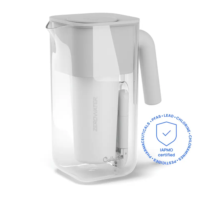 Culligan 7-Cup Space Saver Water Pitcher with Filter - IAPMO Certified Home Use Jug, Advanced ZeroWater Technology Filtration, 98% Lead Reduction, Guaranteed 99.9% TDS Removal, Ergonomically Designed Compact Build