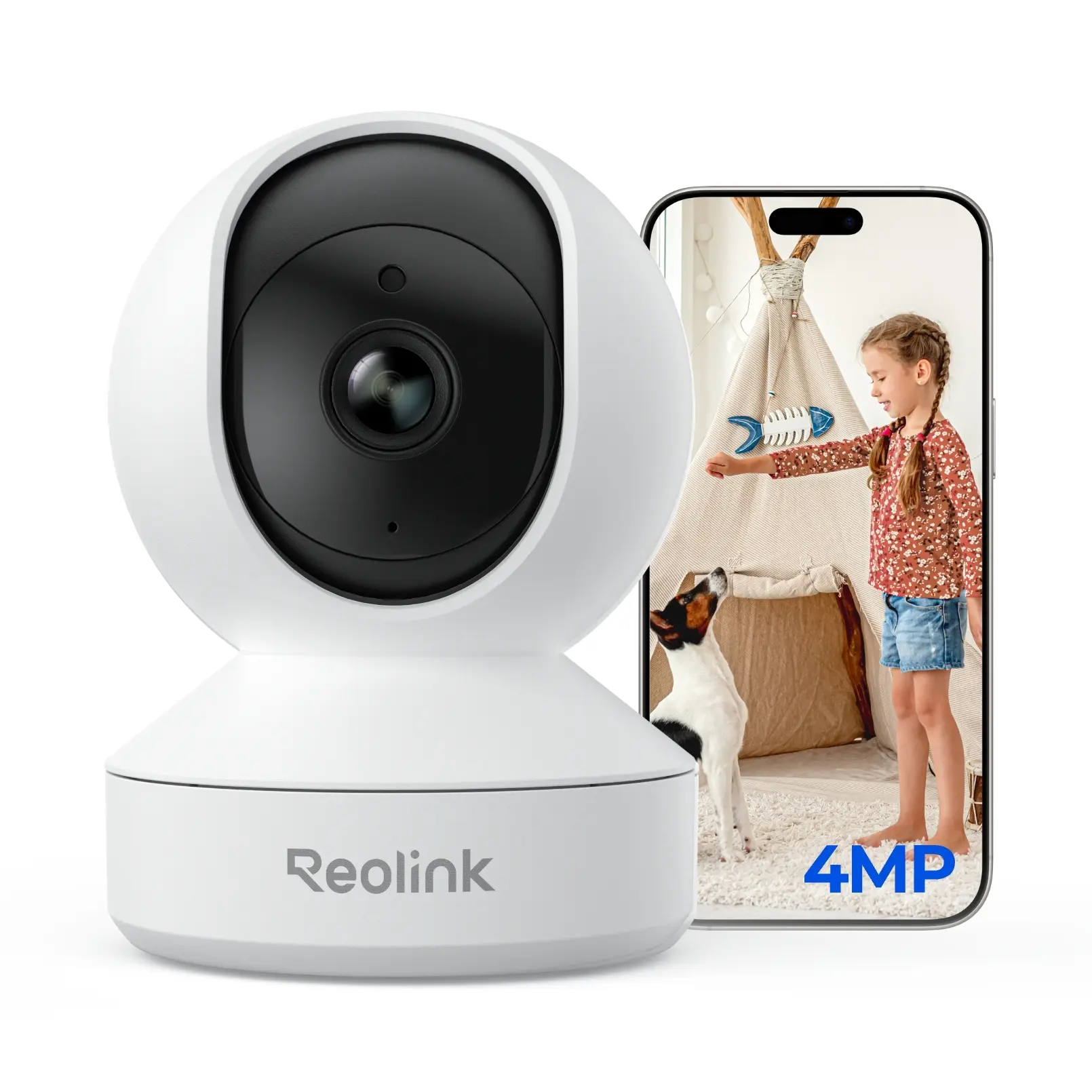 Reolink E1 4MP Plug-in Wi-Fi Indoor Security Camera - 360° Pan-Tilt, Person/Pet Detection, 2-Way Audio, Night Vision, 24/7 Recordings, Micro SD Support, Motion Alerts, DC 5.0V/1A Power, Tabletop Mount Compatibility