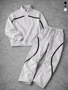 Men's half-zip sweater set, spliced printed zipper shirt and matching leggings, loose and casual street style, complete wear, sports suit Complete Outfit