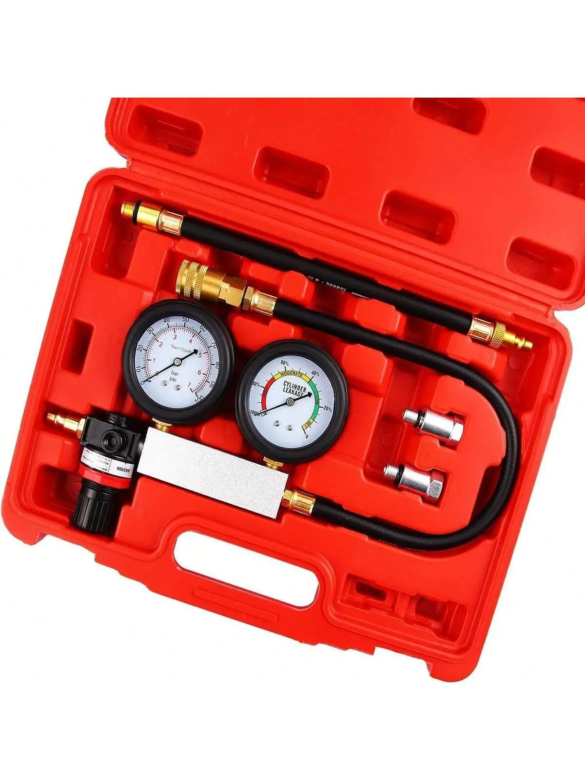 Gaomon Cylinder Leak-Down Tester Kit, Dual Pressure Gauge Diagnostic Tool for Gasoline Engine Compression and Leakage Tests on Cars, Trucks