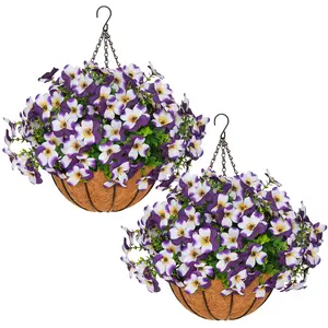 2 Pcs Artificial Pansy Hanging Baskets UV Resistant Silk Fake Flowers for Summer Outdoor Porch Patio Balcony Garden Decor