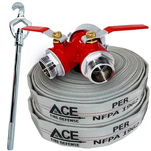 Fire Hydrant Valve and 2 Fire Hose Bundle - Brass Gated WYE Valve with Hydrant Wrench Wrench