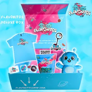 Flavoritos Deluxe Box - Ultimate Flavor Experience with T-Shirt, Stickers, Plushie & Candy Bags - Perfect for Holidays Birthdays or Self-Treatments