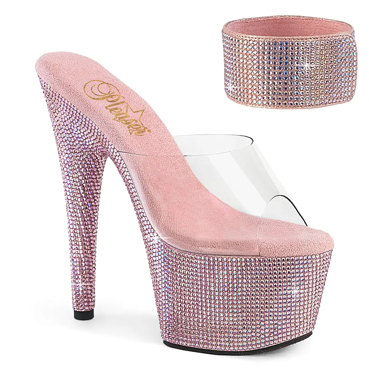 Women's Elegant Fashion High Heels - Decor-Enhanced 2 3/4" (70mm) Platform Slide, 2 3/4-inch Platform Bejeweled Slip-On Women's Fashion Shoe, Style 712RS, Footwear, Stylish, Heeled