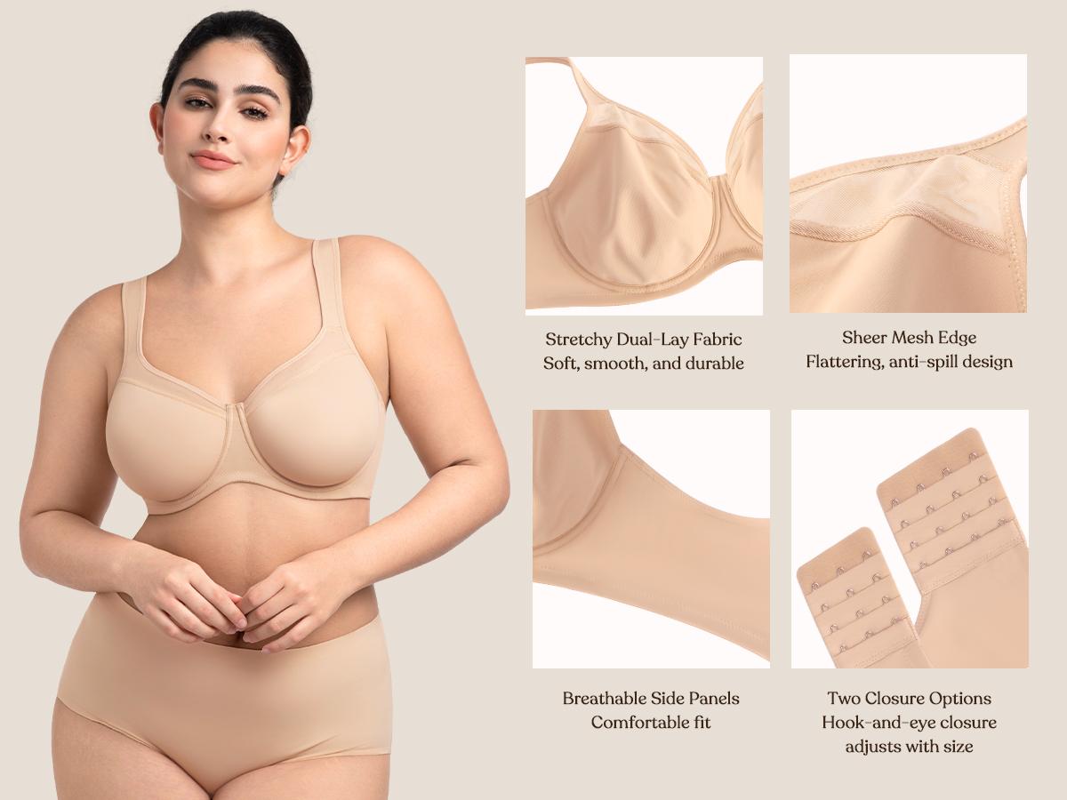 HSIA Alina Full Coverage Underwire Bra Plus Size Supportive Unlined Adjustable Strap Comfort Fit T-Shirt Style SpringStatements