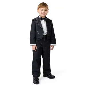 Tuxedo Costume Set For Kids | Classic Tuxedo Tailcoat with Attached Shirt ,Black Pants, Sash & Bow Tie – Gentleman Dress Up Outfit - Magician, Circus Ringmaster & Party Costume