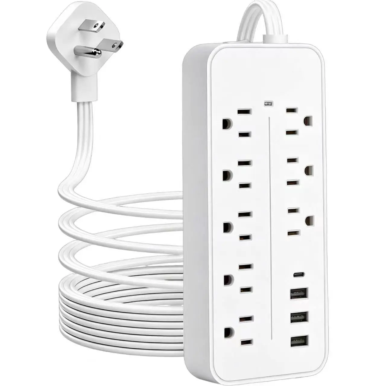 Flat Plug Power Strip with 10 FT Extension Cord, 8 Outlets 4 USB Ports(1 USB C), 3 Sided Outlet Extender for Home Office Travel Dorm Room Essentials, White