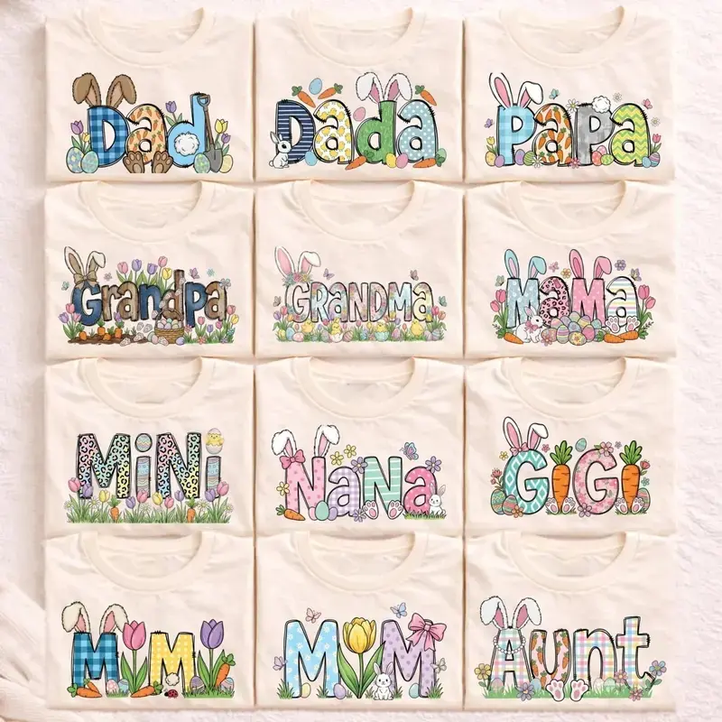 Easter Family Matching T-Shirts, Bunny Letter Graphic T-Shirt, Family Gift, Happy Easter Day Gift, Cute Easter Shirt
