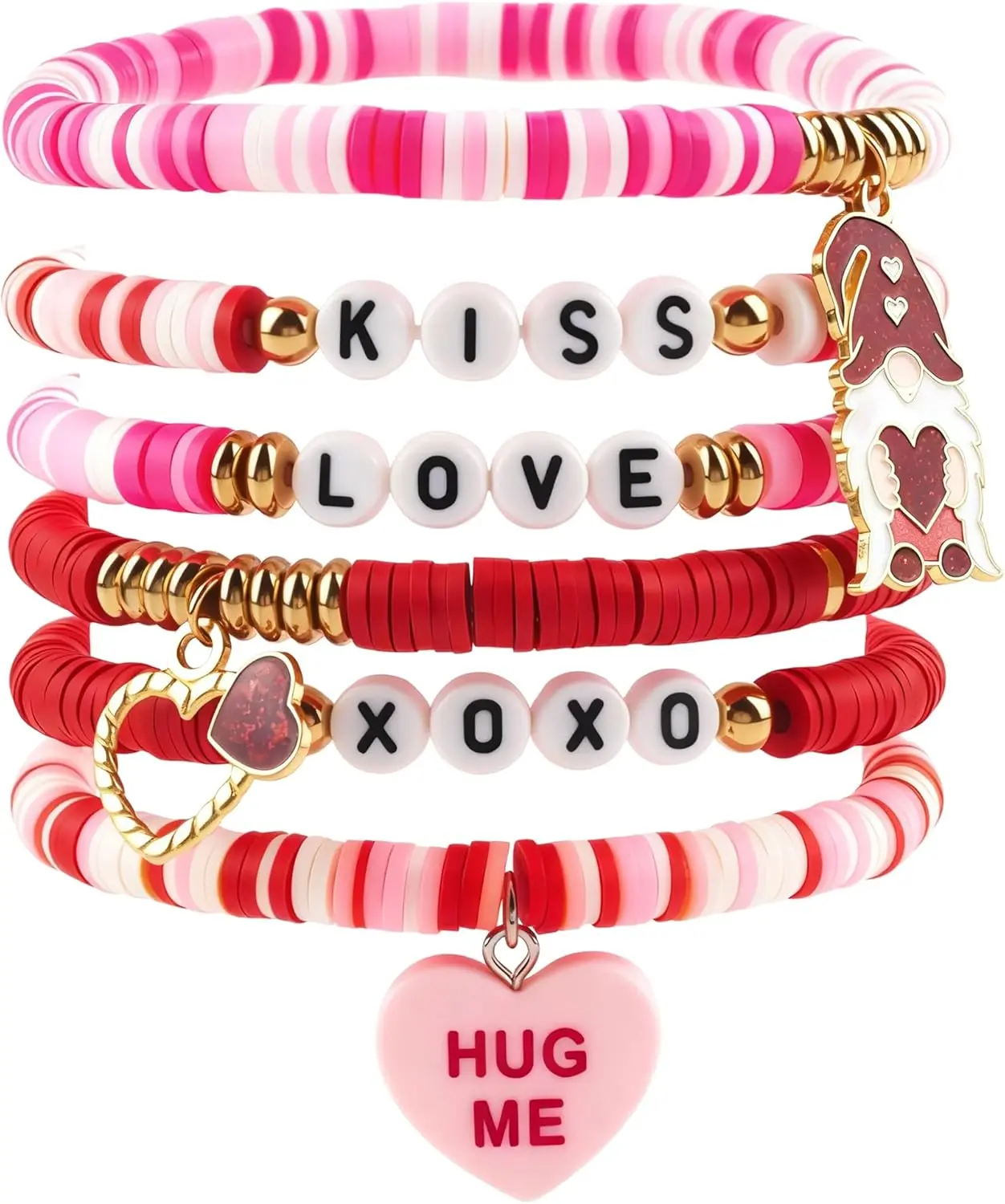 Valentines Day Outfit Women 6 Pack Bracelets for Her | Valentines Day Gifts for Her Kids Girls Valentines Shirts Dress Pajamas | Galentines Decorations Decor Party Supplies