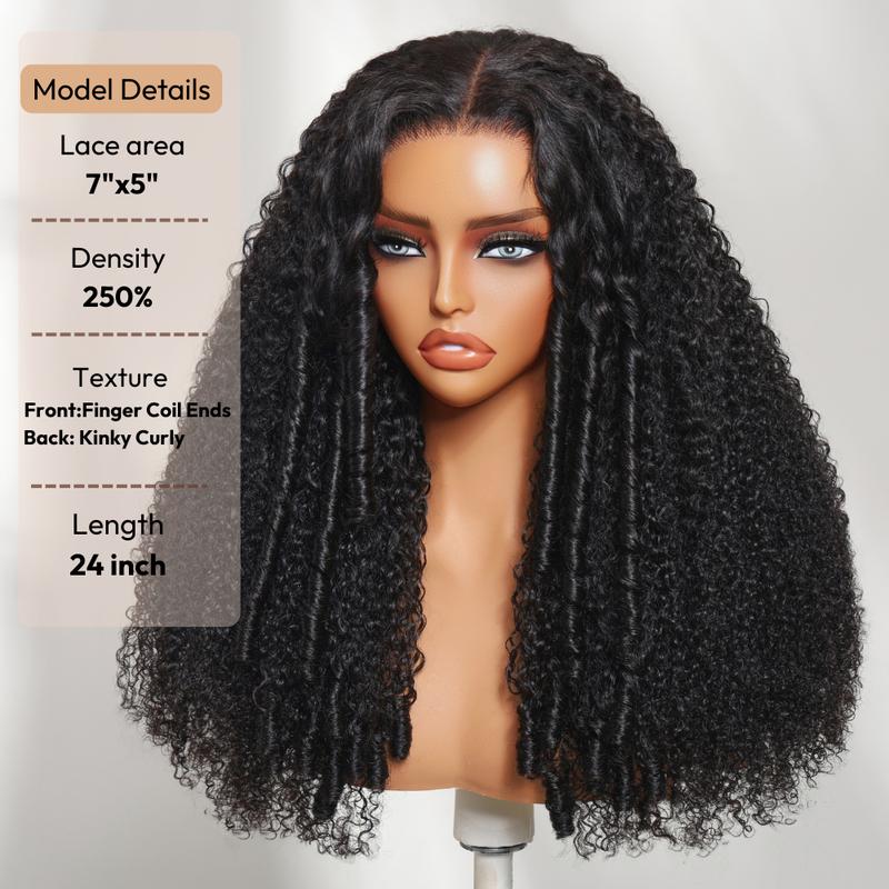 UNice 250% Density Afro Kinky Curly Wig with Burmese Curly Layer Pre Bleached Glueless 7x5 HD Lace Closure Human Hair Wigs with Drawstring Pre Plucked Natural Hairline Beginners Friendly