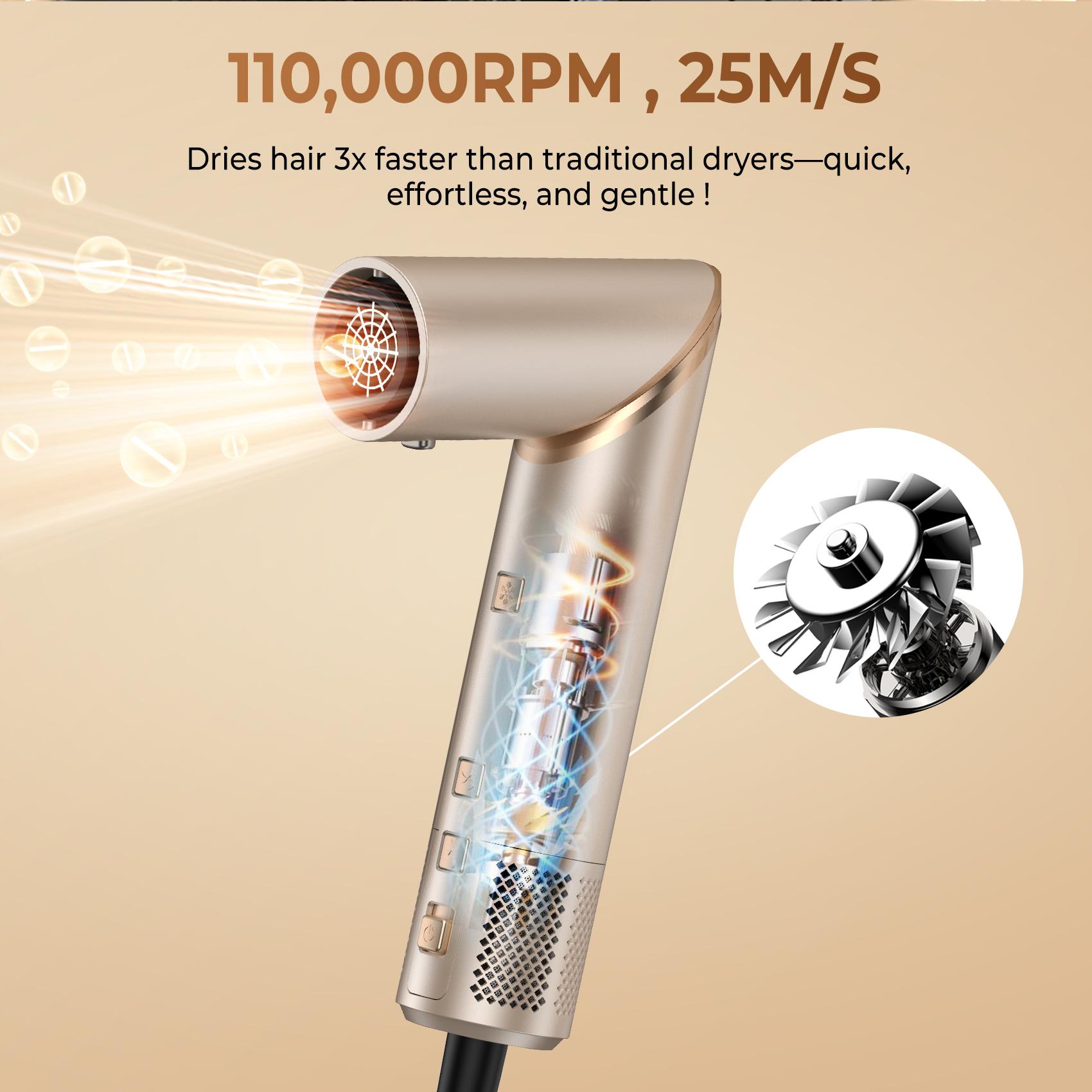 UKLISS FusionAir DIY HairStyler Airstyler Champagne Gold 90-Day Free Trial & Refund 2 Year Warranty 110000RPM HairCurler + HairStraightener + HairDryer + HotAirBrush + LowTemperatureHairCare + NegativeIons + BlowoutBoost + HairDiffuser + Fluffier