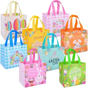 8 Pack Easter Gift Bags for Kids – Reusable Easter Egg Hunt Tote Bags with Handles, Non-Woven Easter Treat Bags for Party Supplies Iioscre