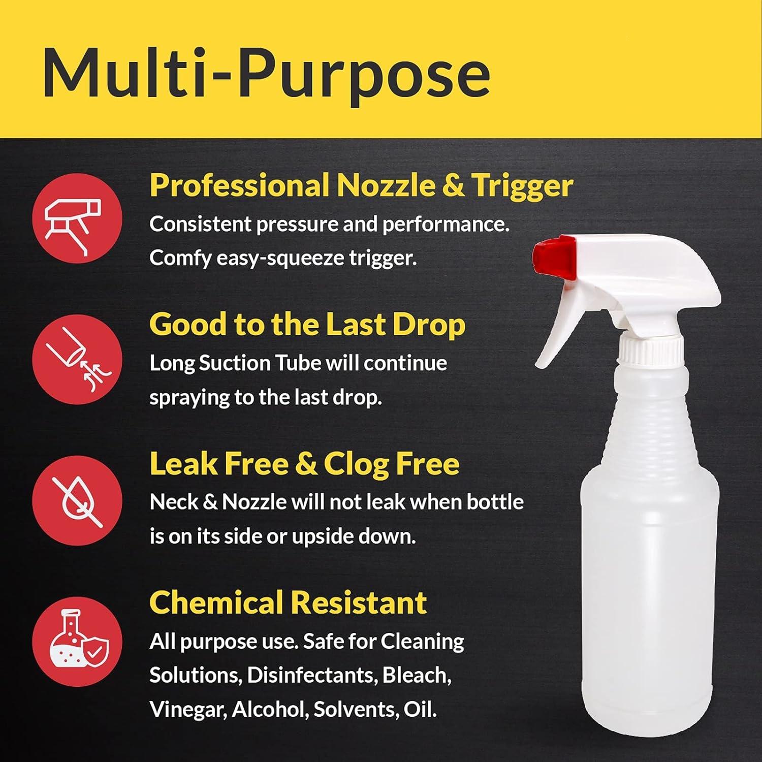 Commercial plastic spray bottle, 4 bags of 16 Oz heavy duty leak free air can be refilled with spray bottle spray stream, used for cleaning solution, plants, hair, bleach, vinegar safety.