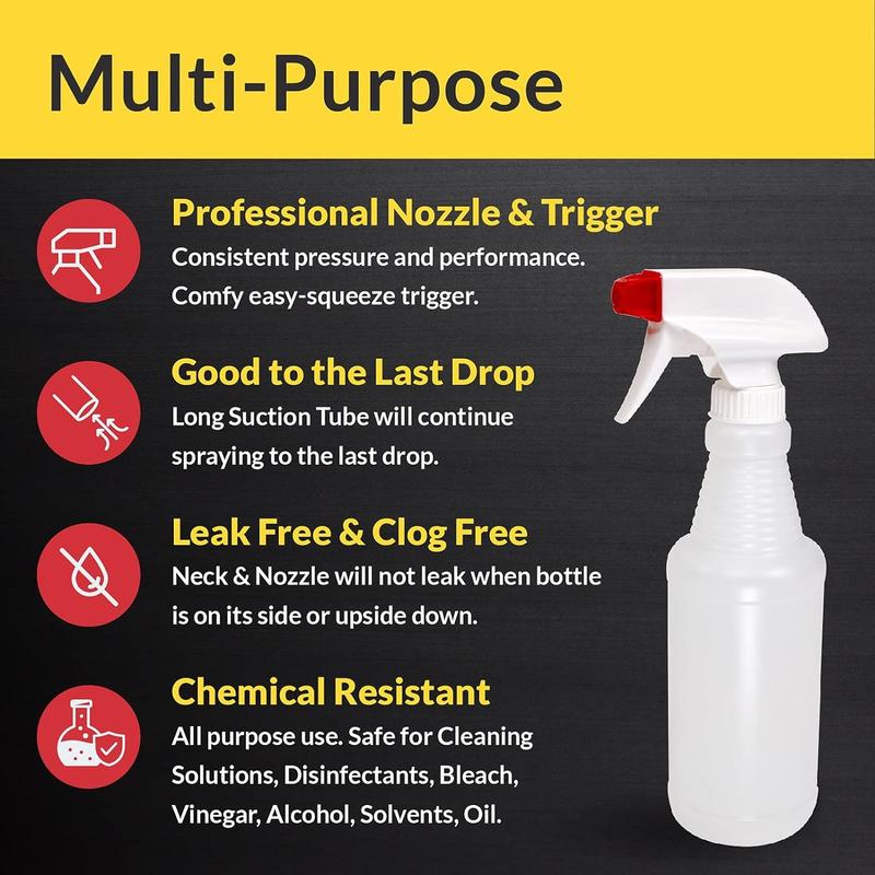 Commercial plastic spray bottle, 4 bags of 16 Oz heavy duty leak free air can be refilled with spray bottle spray stream, used for cleaning solution, plants, hair, bleach, vinegar safety.