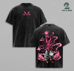 Majin Buu Vintage Washed Anime T-Shirt | Kid Buu Pink Energy Graphic Tee | Oversized Streetwear Retro Shirt | Heavy Cotton Gift for DBZ & Anime Fans
