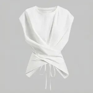 Women's Twist Front Cap Sleeve T-Shirt - Summer Criss Cross Hem Crop Top Slim Fit Casual Basic Tee