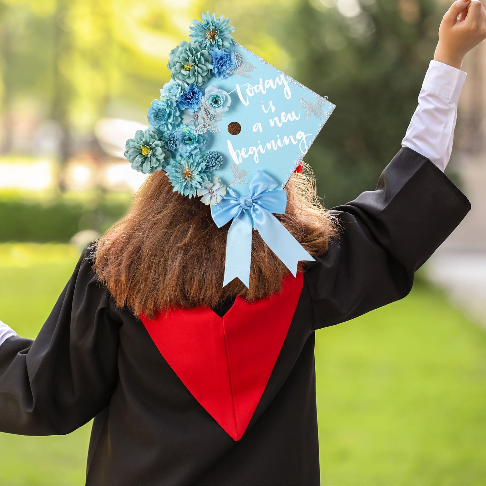 41-Pcs DIY Graduation Cap Decoration Kit for Class of 2026 - Party Accessories with Artificial Flowers, 3D Butterflies, Cute Graduation Bow, Grad Cap Topper Ideas, Ceremony Photo-Ready Grad Party Supplies, Craft Gift for Kids
