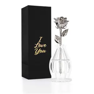 "I Love You" Personalized Platinum Forever Rose Combo with Bloom Box & Phantom Vase™ Combo
