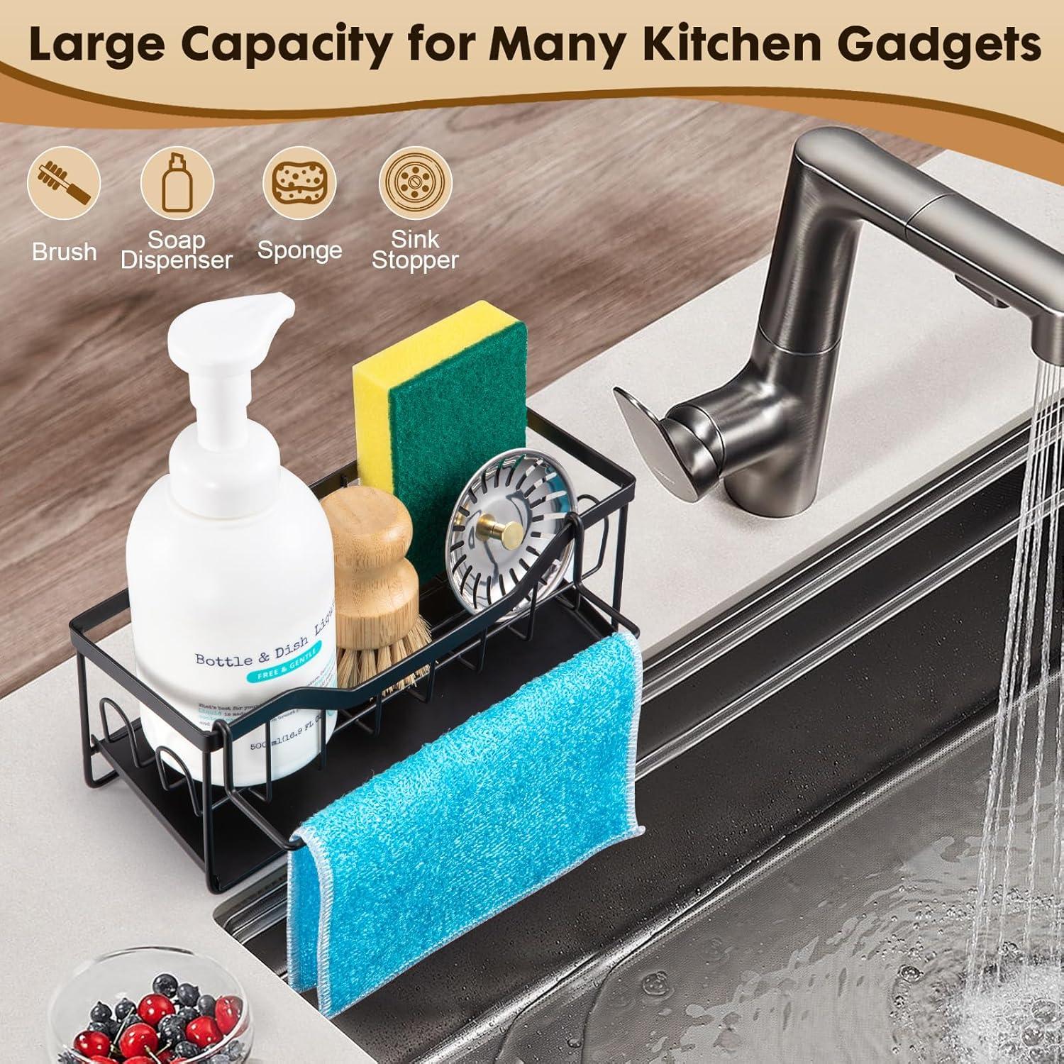 Mother’s Day Gift &Summer Gift] Kitchen Accessories Sink Drying Rack Gadgets,Stainless Metal Sponge Drain Holder,Multifunctional Storage Rack,Storage Organizer,Household Essentials,Fall Decor rustproof kitchen multifunctional kitchen organizer last-minute