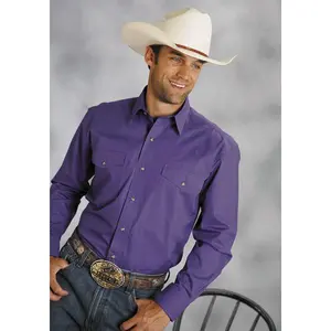 Roper Mens Purple 100% Cotton L/S Tall Snap Solid Poplin Western Shirt