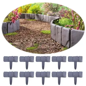 Explorinox (Size:9.84×9.06)in Imitation Stone Garden Fence Interlocking Plastic Retaining Edging Border Decorative Picket Panels for Flower Bed Path Lawn Yard Grass Edge Durable Weatherproof PP Plastic Elegant Cobbled Stone Look Easy Installatio