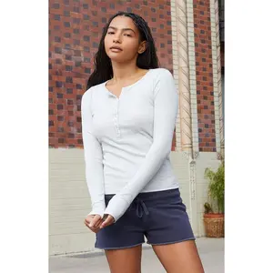 John Galt Women's Silver Long Sleeve Henley Top