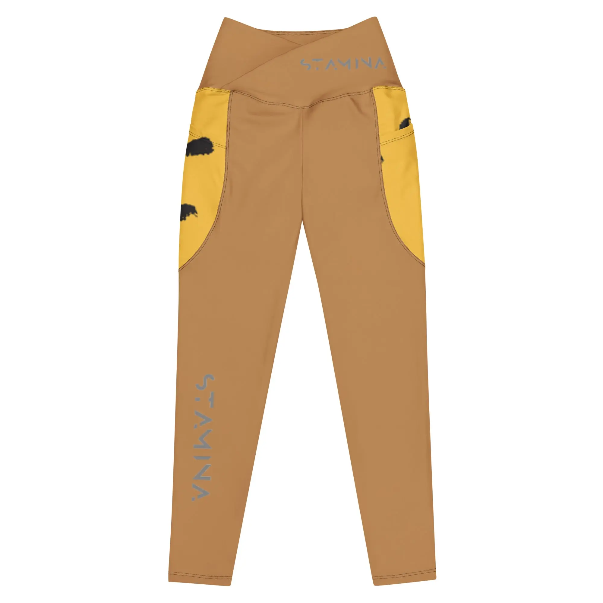 Tan Crossover leggings with pockets