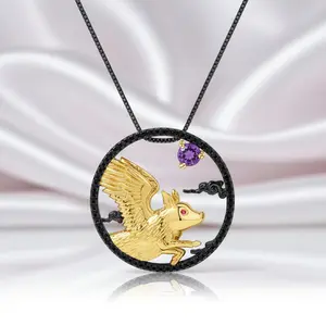 Year Of The Pig-Natural Red Garnet Handmade Pig Chivalrous Necklace
