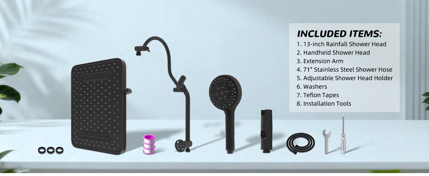 Hibbent Upgraded 13'' Shower Head Combo, High Pressure 5 Spray Rainfall Showerhead with 10 Spray Modes Handheld,All Metal Easy Reach 4-way Diverter with Pause Mode, 71'' Hose and Holder, Matte Black Hibbent Upgraded 13'' Shower Head Combo, High Pressure 5 Spray Rainfall Showerhead with 10 Spray Modes Handheld,All Metal Easy Reach 4-way Diverter with Pause Mode, 71'' Hose and Holder, Matte Black