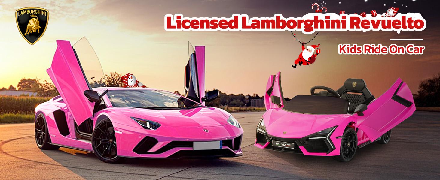 Dripex 12V Licensed Lamborghini Ride On Car, Scissor Door Electric Toys Car with Remote Control Bluetooth LED Light MP3 Player and Wide Seat for 3-6 Boys Girls