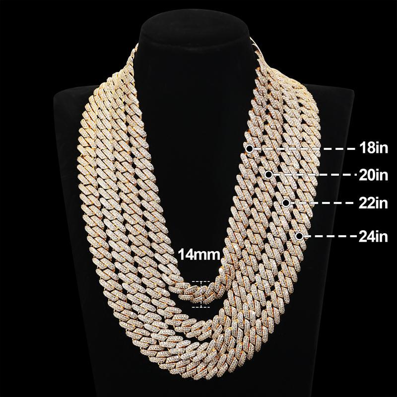 【##CZP397】Shining Cuban Chain Fashion Trend Square Necklace Miami Cuban Chain Ice Out Men's Hip Hop Rap Fashion Necklace Sparkling 14mm Width  FallFreshness