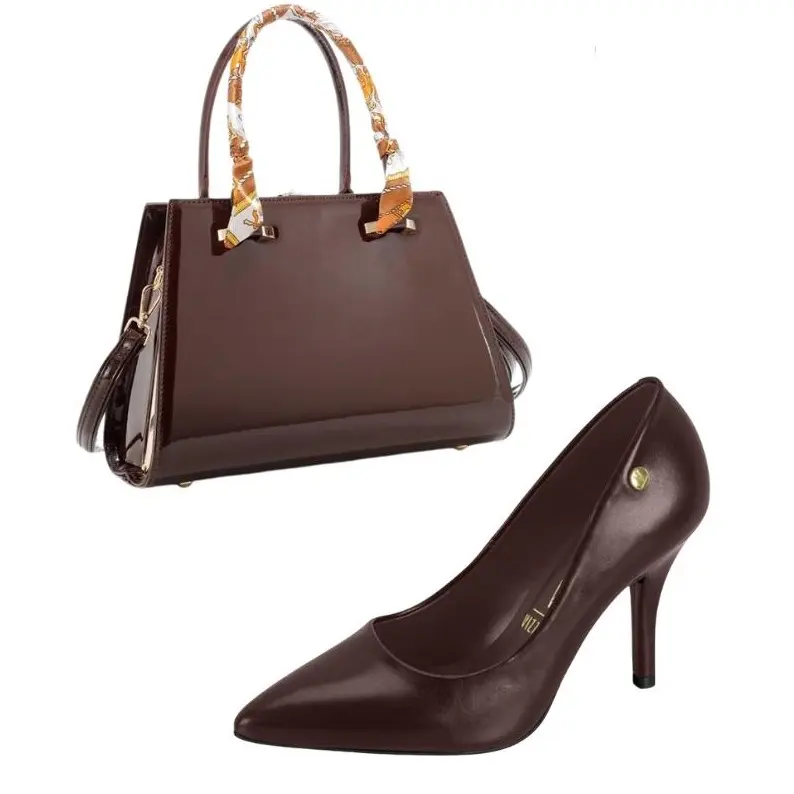2PC Vizzano High Heel Pump and Handbag.  Footwear Women Girl Ballroom Metallic Faux Leather Slim Stiletto Heel Adjustable Ankle Strap - Shoe, Walking Shoes