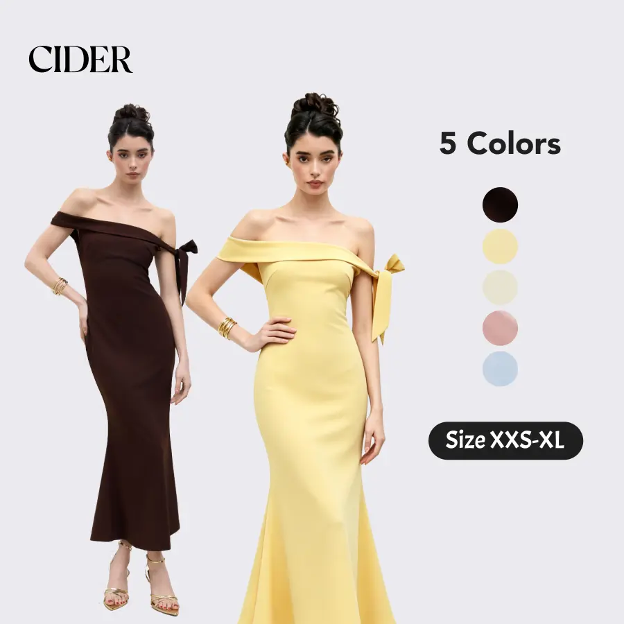 Cider Off-shoulder Asymmetrical Bowknot Mermaid Maxi Dress Chic Formal Womenswear