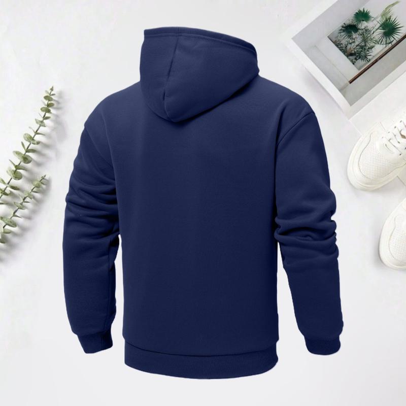 Men's Spring & Autumn Thin Long-Sleeve Hoodie Casual Fashion Pocket Design Hooded Sweatshirt Lightweight Jacket with Zipper Pocket Drawstring Hood Autumn Clothing Solid Color