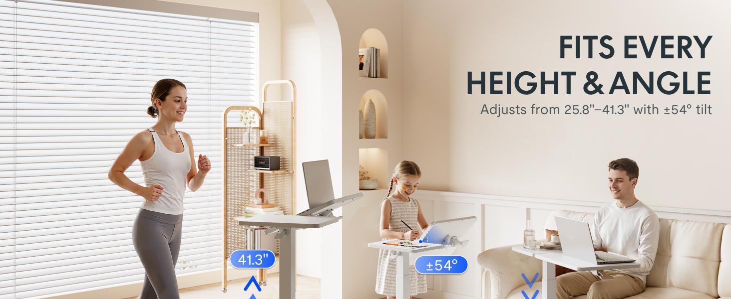 FLEXISPOT H7 Flex Height Adjustable C-Shaped End Table with Split Tilting Top, Mobile Side Table for Sofa & Bedside, Space-Saving Slide Under Furniture, Rolling Laptop Desk with Hidden Wheels for Small Spaces, WFH Essentials, Versatile Home Gift