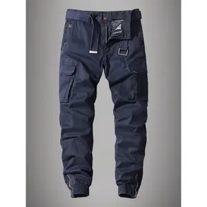 Cotton Men's Regular Fit Cargo Pants with Multiple Flap Pockets, Cuffed Zippered, Casual and Versatile for Outdoors Activities, Belt Not Included