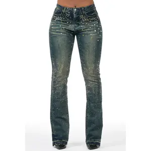 Starr Tinted Wash Rhinestone Stacked Flare Jean