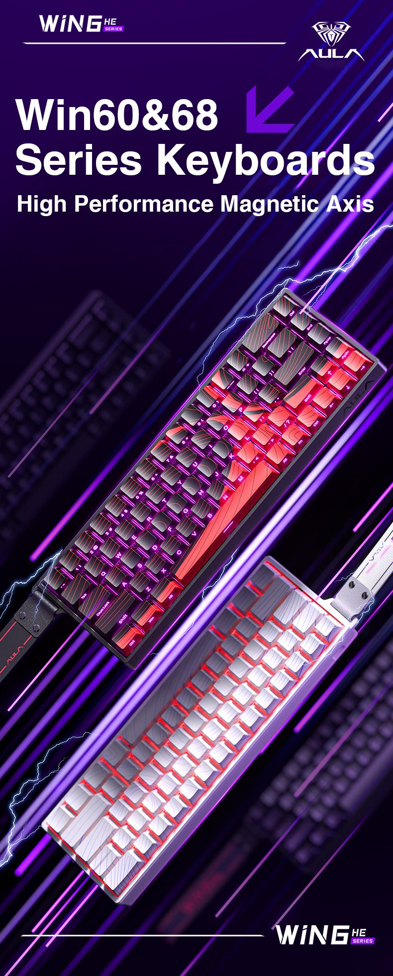 [New]AULA WIN60/68 HE Magnetic Switch Mechanical Gaming Keyboard 60%, Hall Effect, 0.01mm Rapid Trigger Mode Adjustable Actuation, 8000Hz Polling Rate, RGB Backlit Wired Keyboard for Windows Laptop PC gaming accessories TikTokShopfalldealsforyou